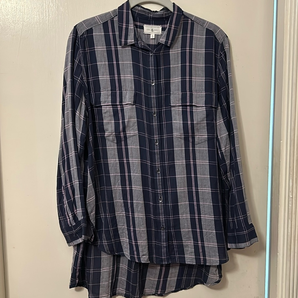 EUC Lou & Grey Plaid Top Size S High Low hem